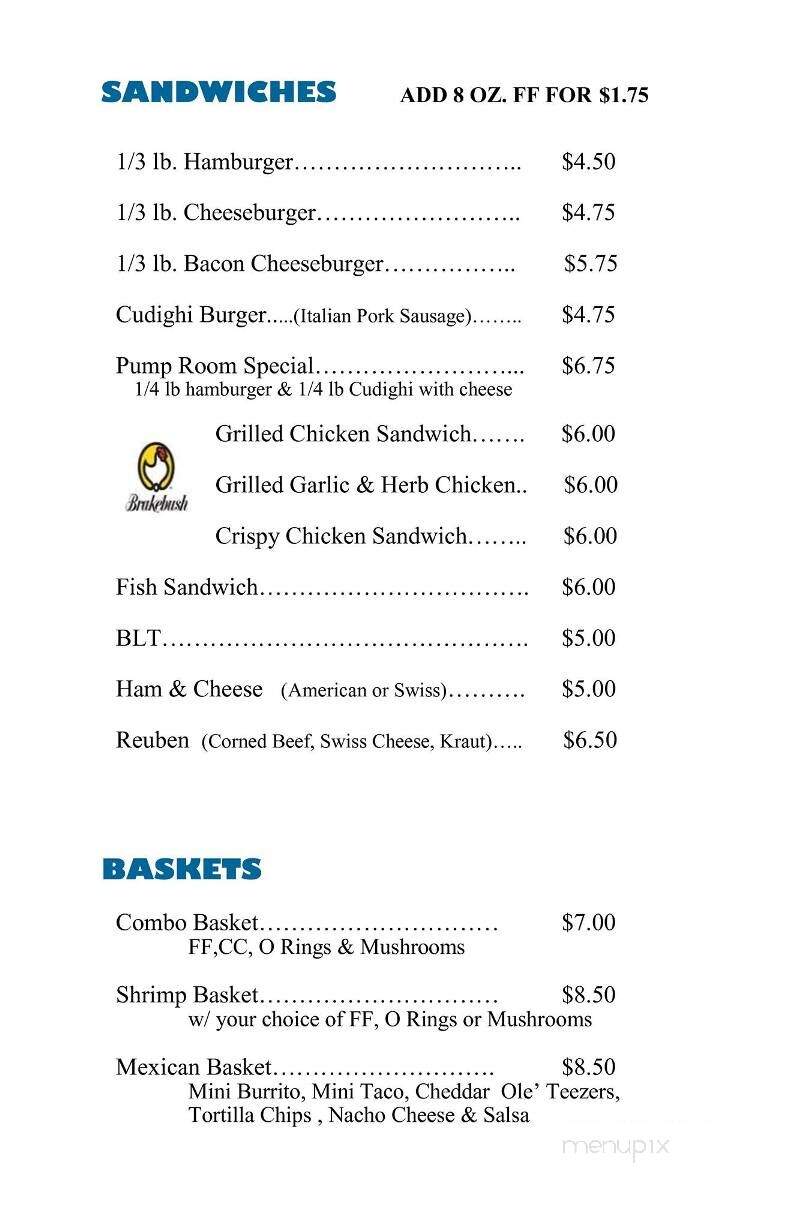 Pump Room - Green Bay, WI menu_pic