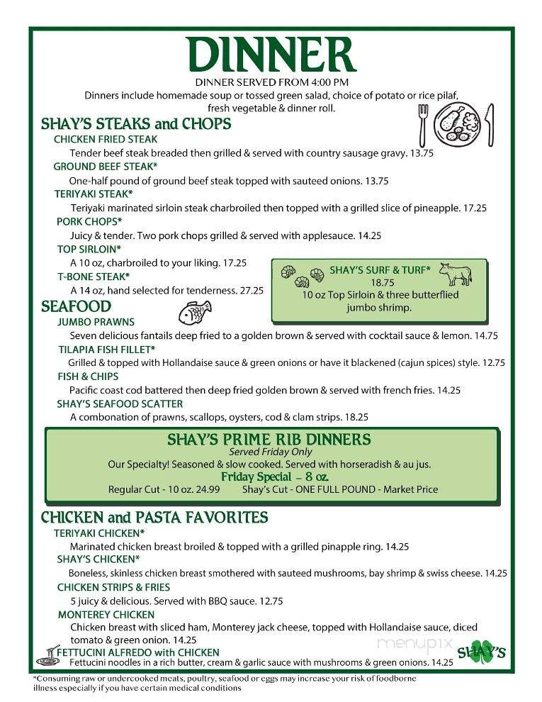 Shay's Restaurant - Shoreline, WA menu_pic