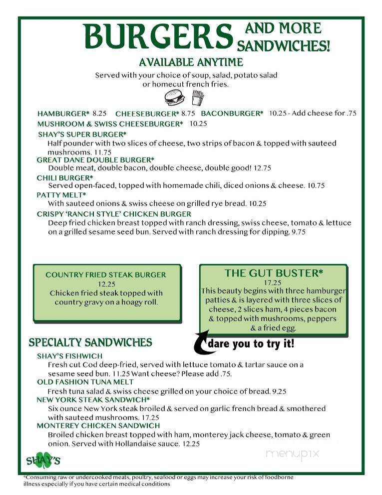 Shay's Restaurant - Shoreline, WA menu_pic