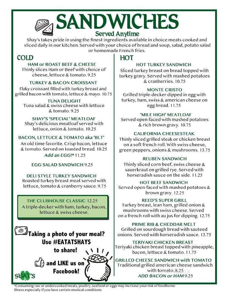 Shay's Restaurant - Shoreline, WA menu_pic