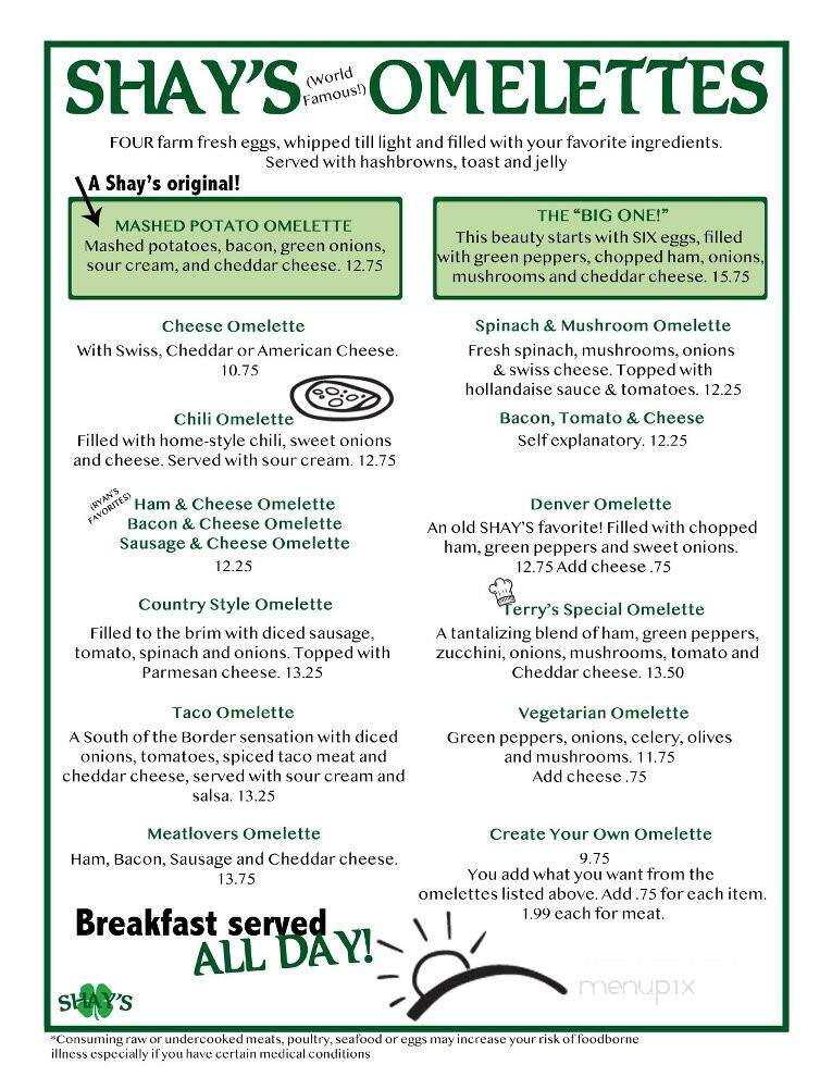 Shay's Restaurant - Shoreline, WA menu_pic