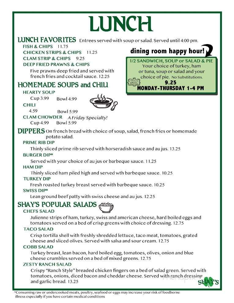 Shay's Restaurant - Shoreline, WA menu_pic