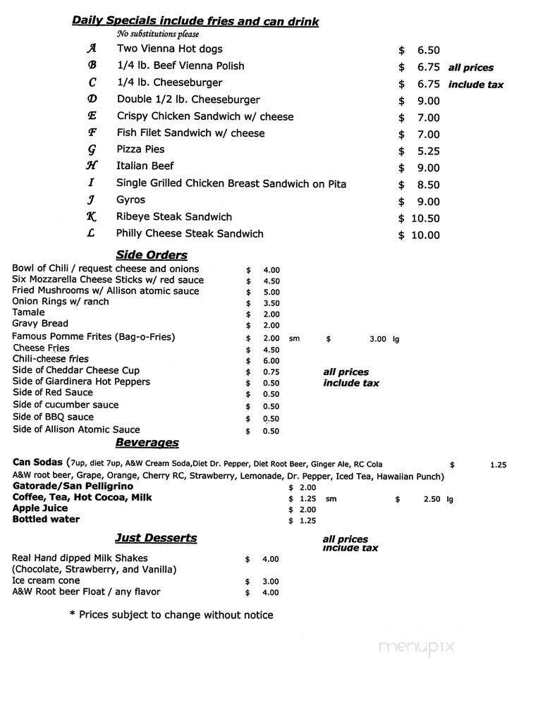 Budacki's Drive In - Chicago, IL menu_pic