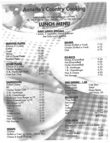 Annette's Country Cooking - Hammond, LA menu_pic