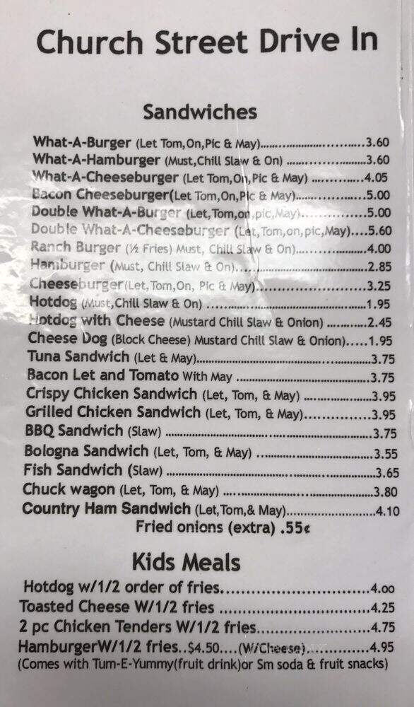Church Street Drive-Inn - Greensboro, NC menu_pic
