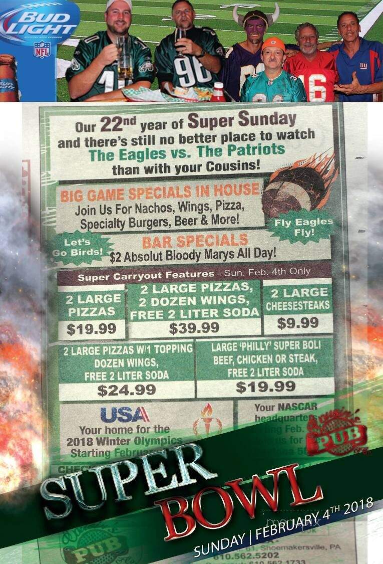 Cousin's Pub & Co - Shoemakersville, PA menu_pic