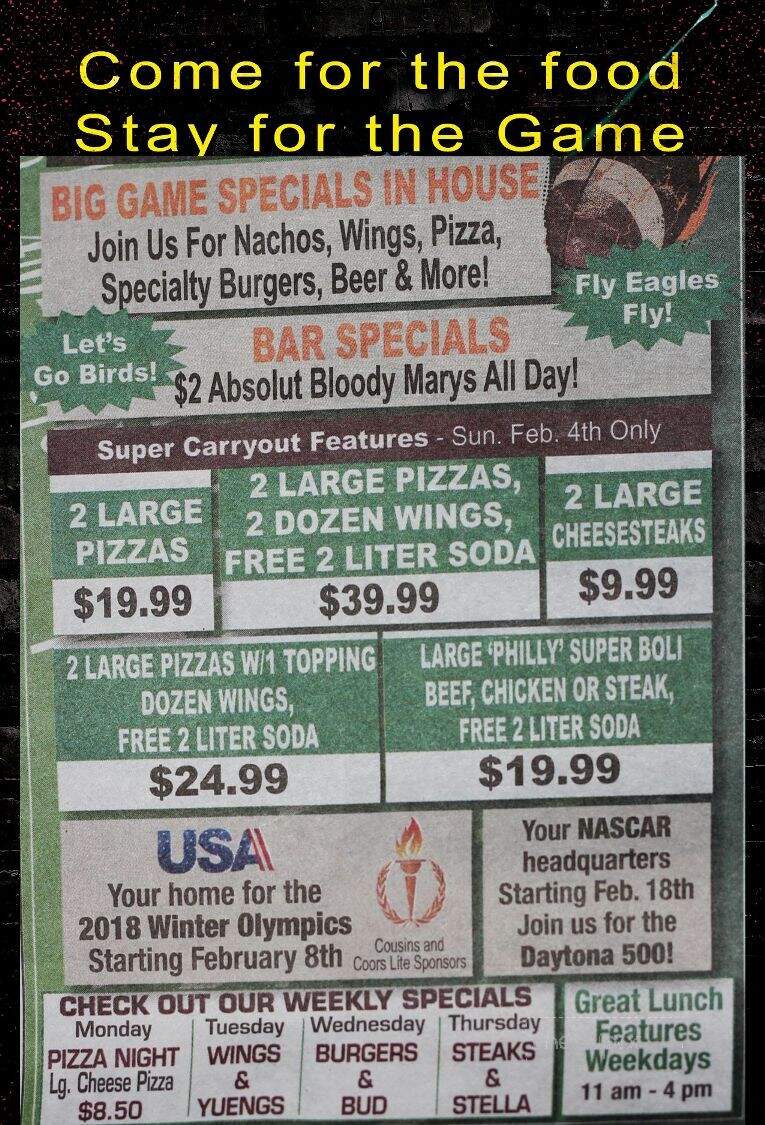 Cousin's Pub & Co - Shoemakersville, PA menu_pic