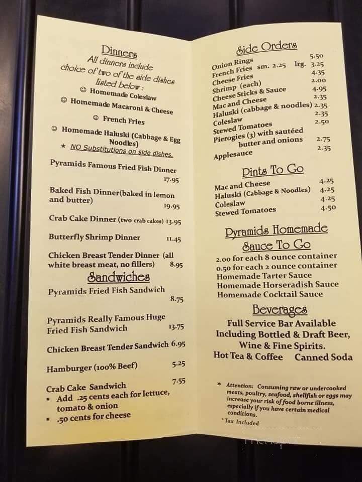 Pyramid's Lounge - Johnstown, PA menu_pic