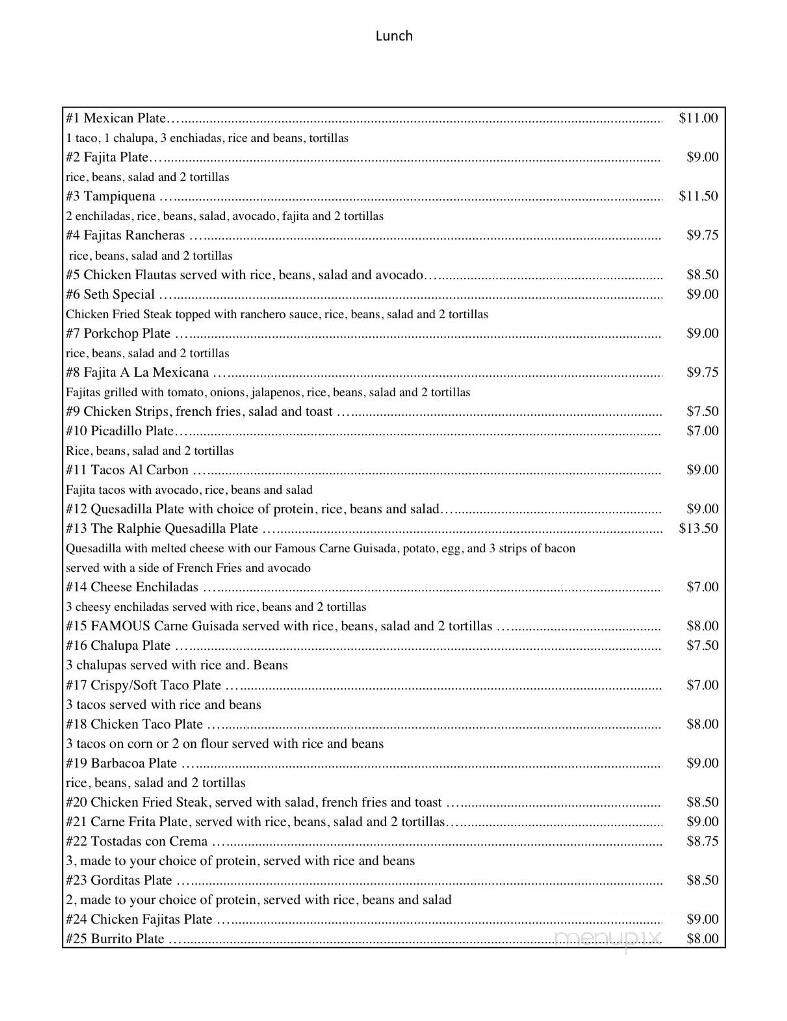 El Palenque Restaurant - Corpus Christi, TX menu_pic