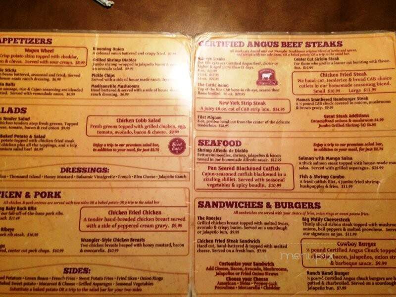 Wrangler Steakhouse - Navasota, TX menu_pic