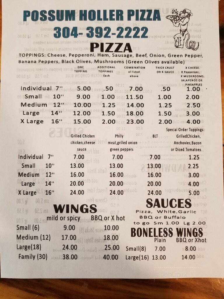 Possum Holler Pizza - Charmco, WV menu_pic