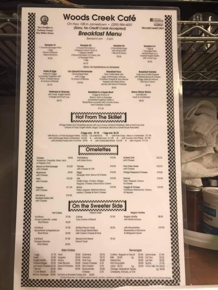 Woods Creek Cafe - Jamestown, CA menu_pic