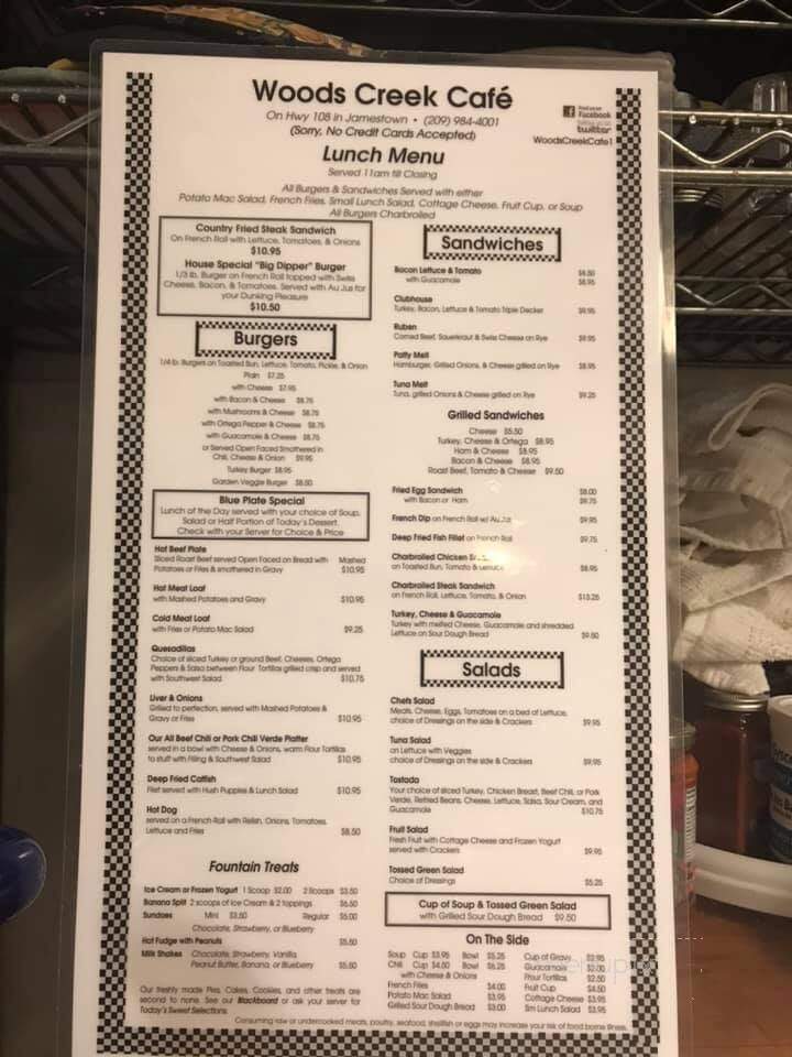 Woods Creek Cafe - Jamestown, CA menu_pic