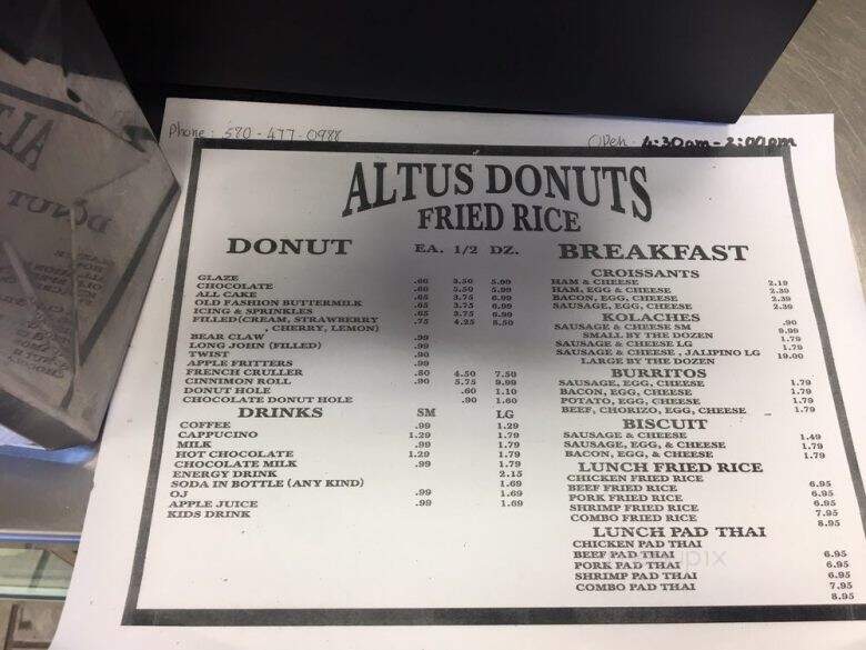 Altus Donuts and Fried Rice - Altus, OK menu_pic