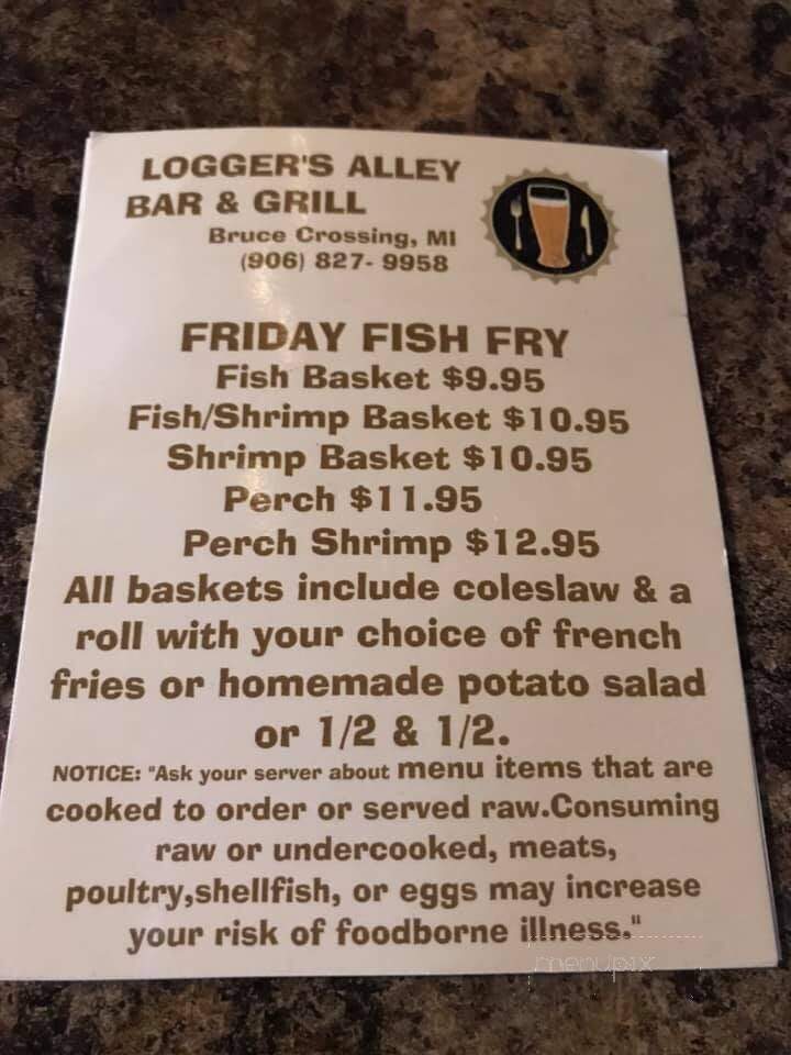 Logger's Alley Bar & Grill - Bruce Crossing, MI menu_pic