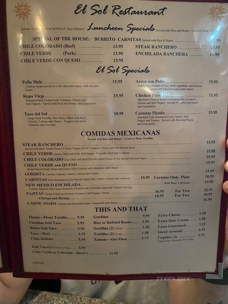 El Sol - La Crescenta, CA menu_pic