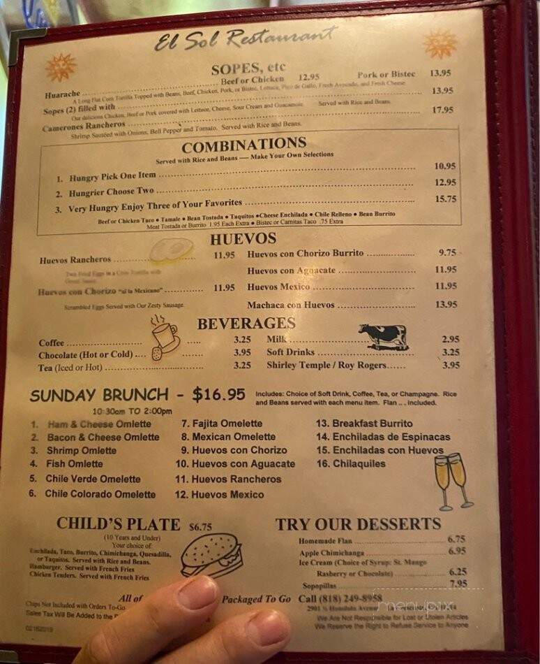 El Sol - La Crescenta, CA menu_pic