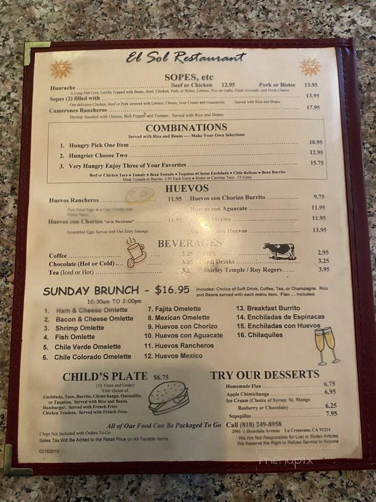 El Sol - La Crescenta, CA menu_pic