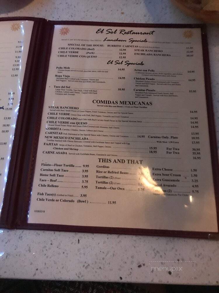 El Sol - La Crescenta, CA menu_pic