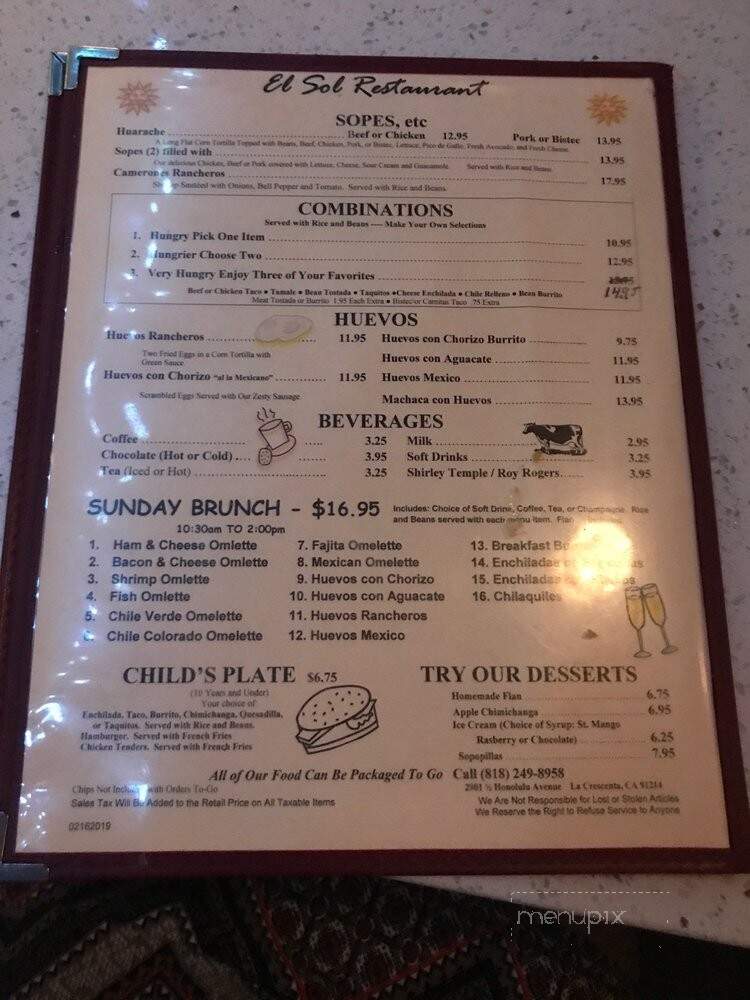 El Sol - La Crescenta, CA menu_pic