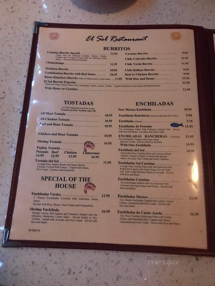 El Sol - La Crescenta, CA menu_pic