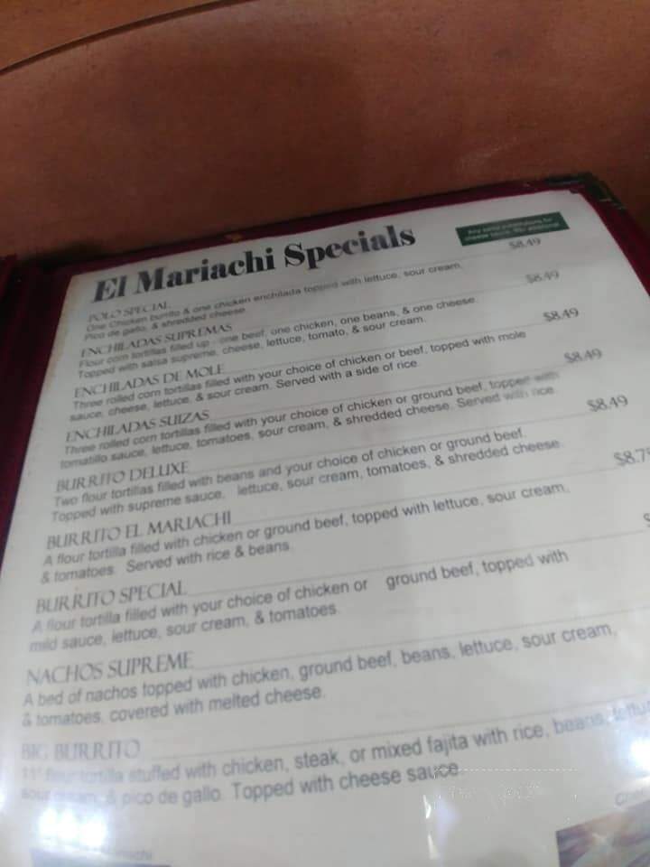 El Mariachi Mexican Restaurant - Maynardville, TN menu_pic