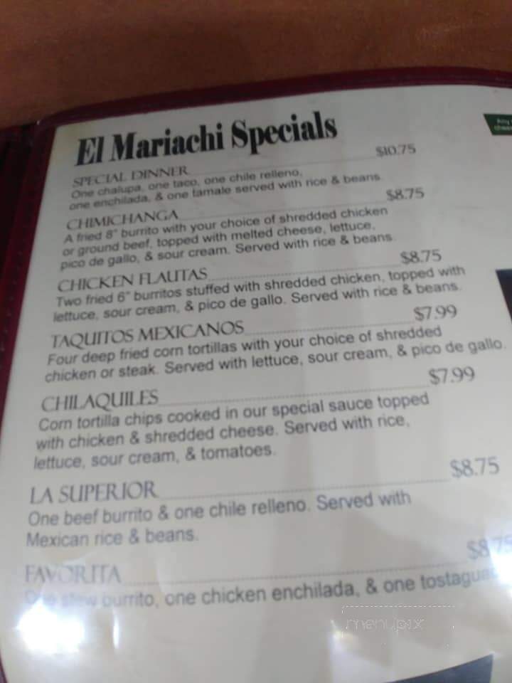 El Mariachi Mexican Restaurant - Maynardville, TN menu_pic