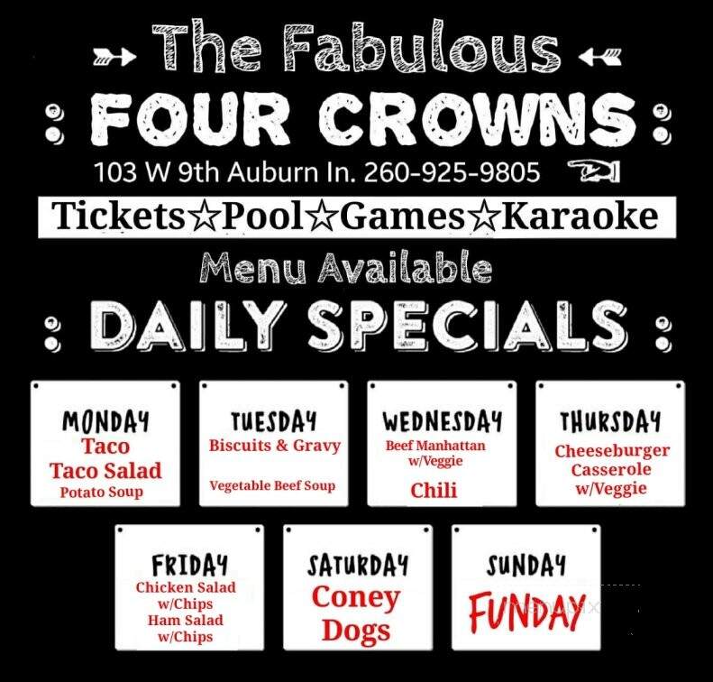 Four Crowns - Auburn, IN menu_pic