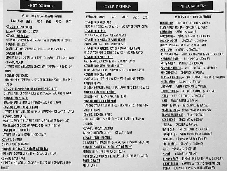 Cowgirl Coffee - Edmond, OK menu_pic