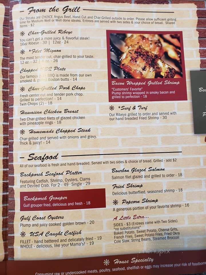 Back Porch - Shellman, GA menu_pic