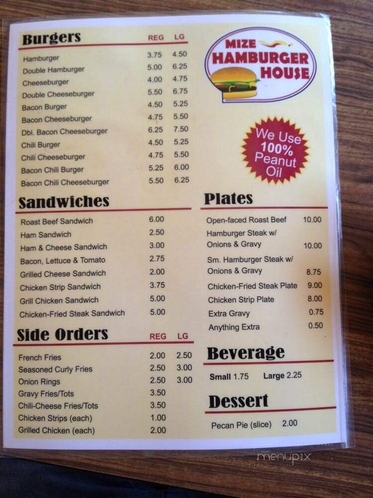 Hamburger House - Mize, MS menu_pic