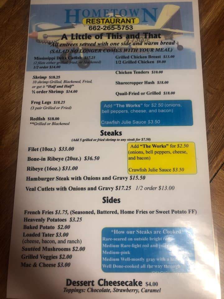 Home Town Restaurant - Inverness, MS menu_pic