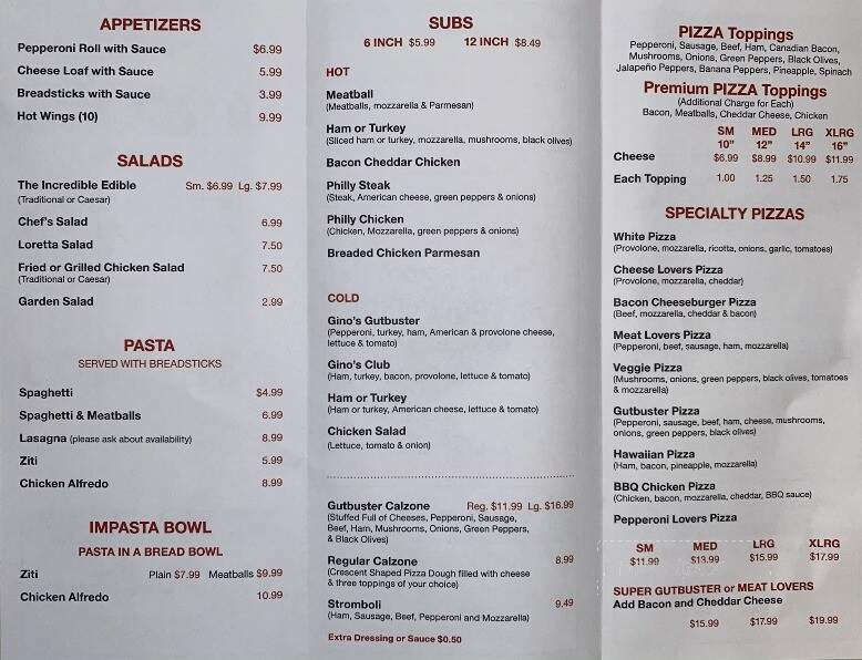 Gino's Of Wingate - Wingate, NC menu_pic