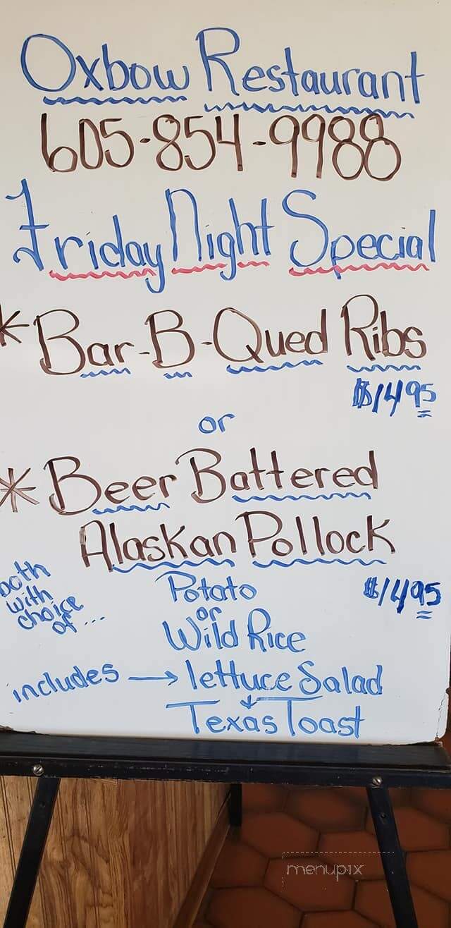 Oxbow Restaurant - De Smet, SD menu_pic