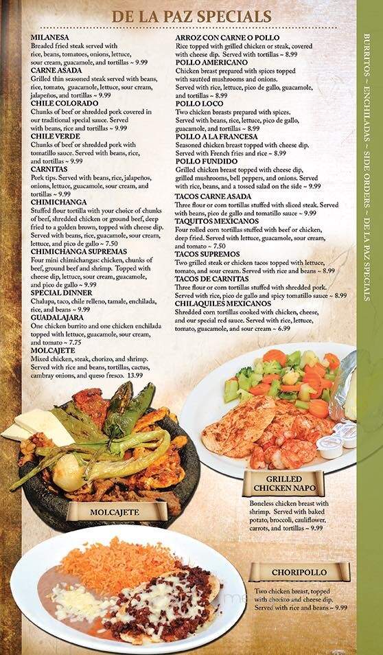 De La Paz Mexican Restaurante - White House, TN menu_pic
