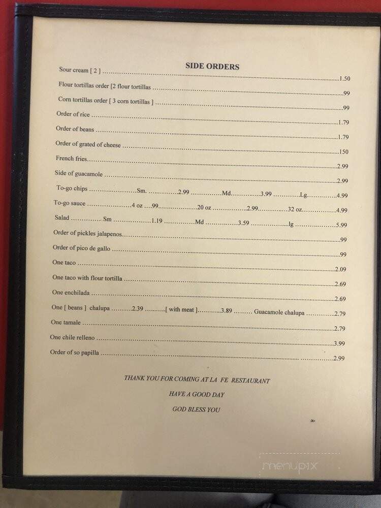 La Fe Restaurant - Colorado City, TX menu_pic