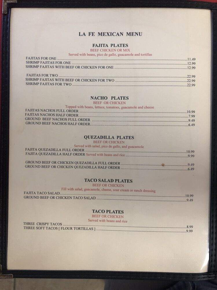La Fe Restaurant - Colorado City, TX menu_pic