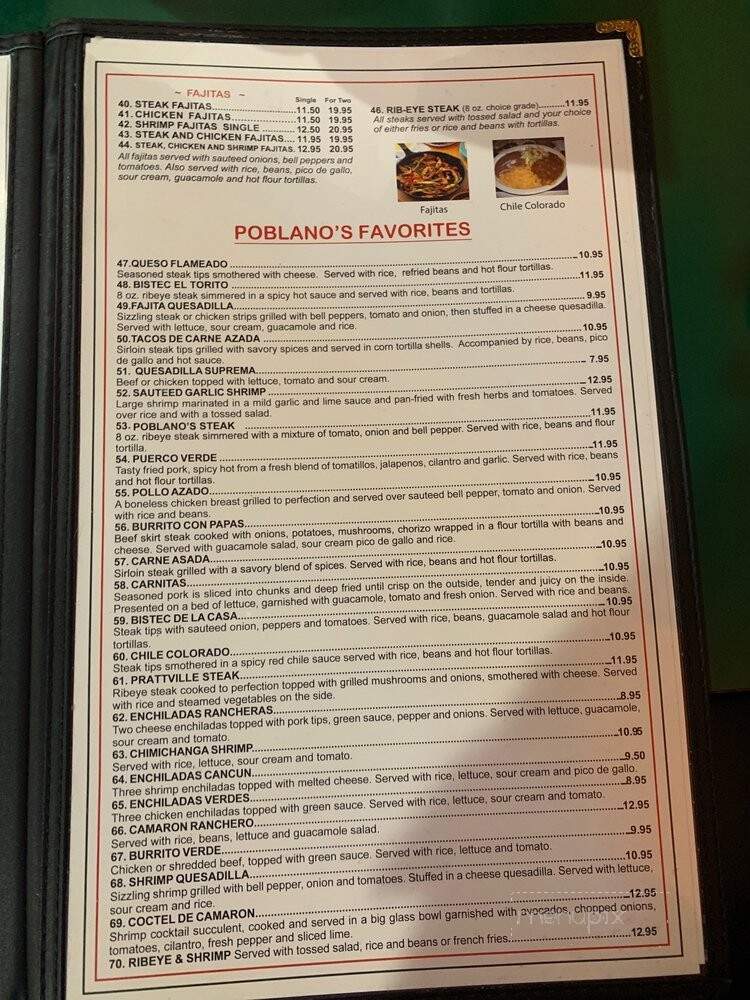 Poblanos Mexican Restaurant - Prattville, AL menu_pic