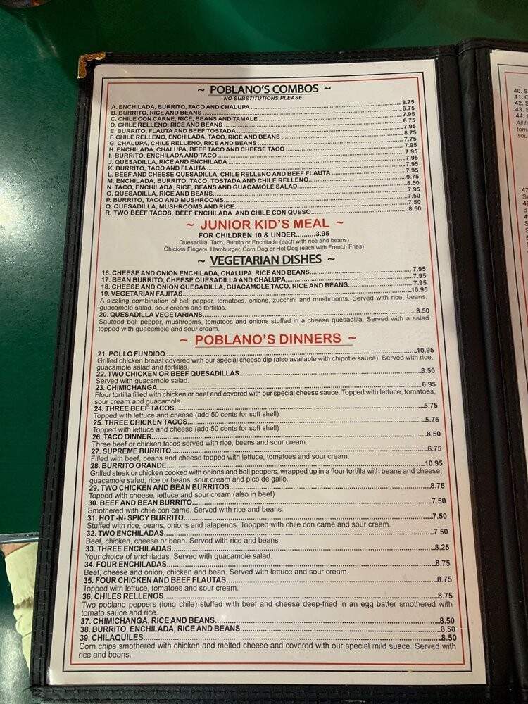 Poblanos Mexican Restaurant - Prattville, AL menu_pic