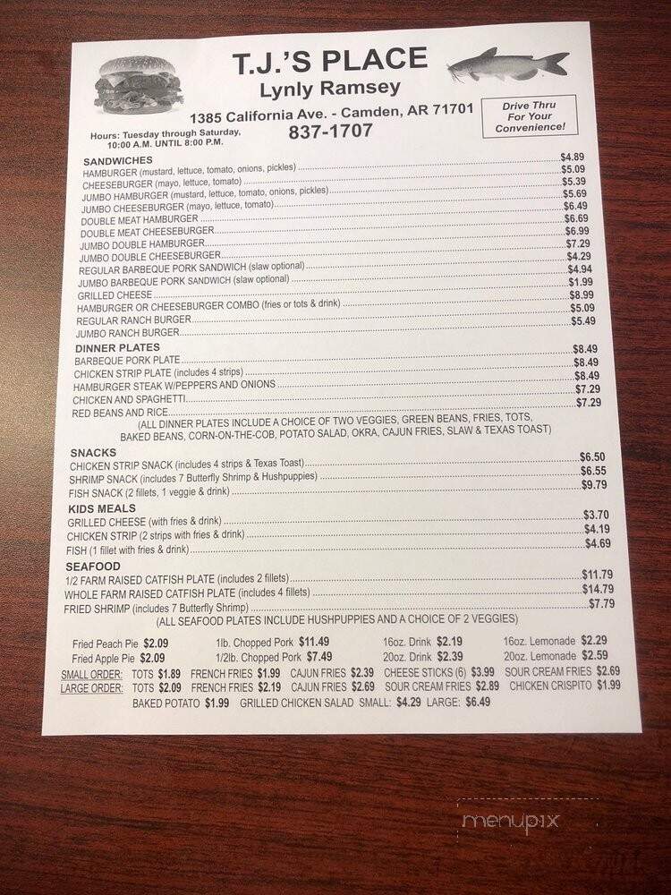 Menu of T J's Place in Camden, AR 71701