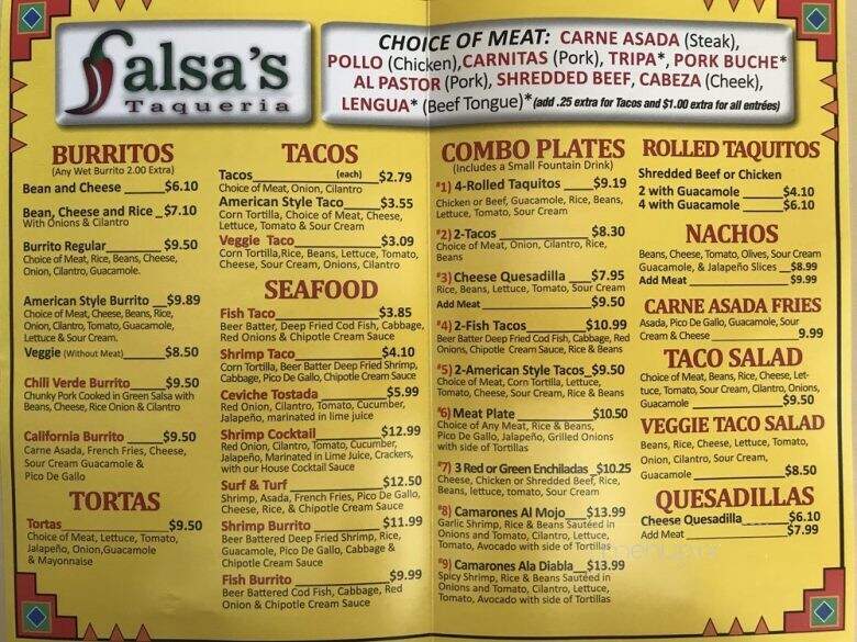 Salsa's - Mammoth Lakes, CA menu_pic