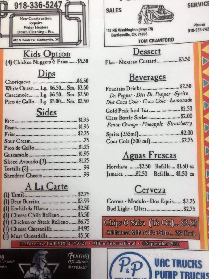 Tacos Pachitas - Bartlesville, OK menu_pic