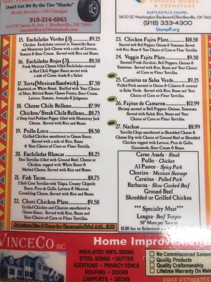 Tacos Pachitas - Bartlesville, OK menu_pic