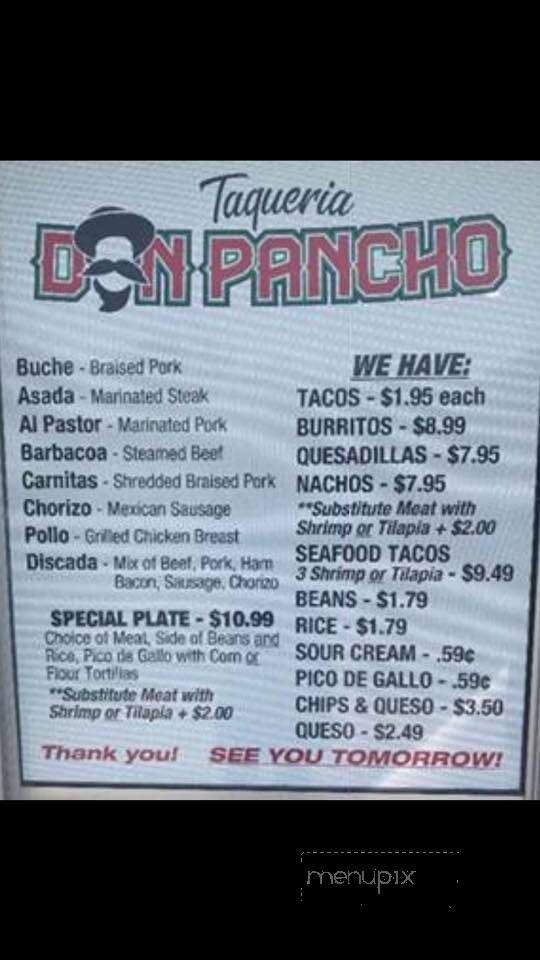 Taqueria Don Pancho - Columbia, MO menu_pic