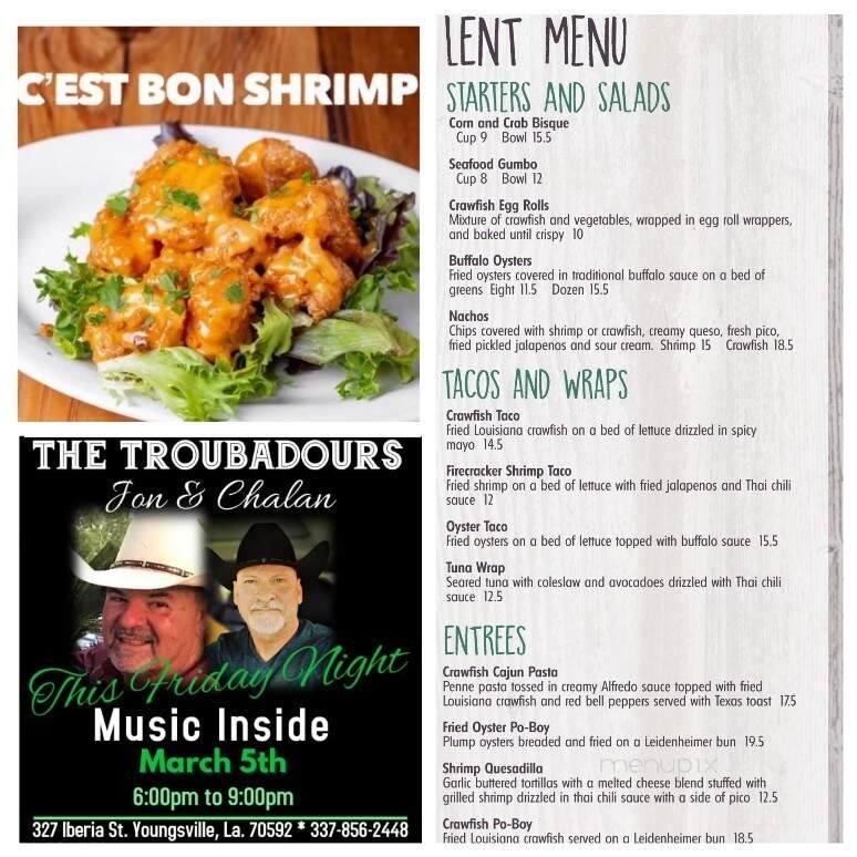 Acadiana Bar and Grill - Youngsville, LA menu_pic
