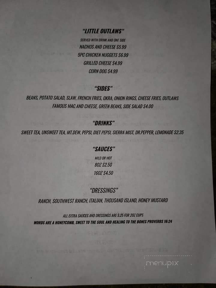 Outlaw Bar-B-Que - Atoka, TN menu_pic