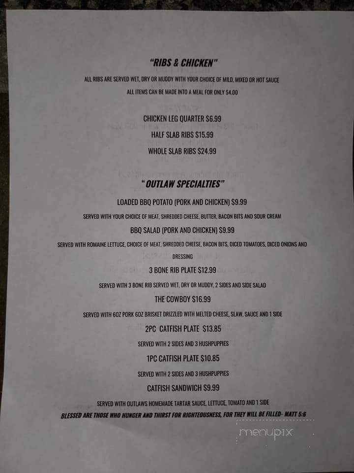 Outlaw Bar-B-Que - Atoka, TN menu_pic