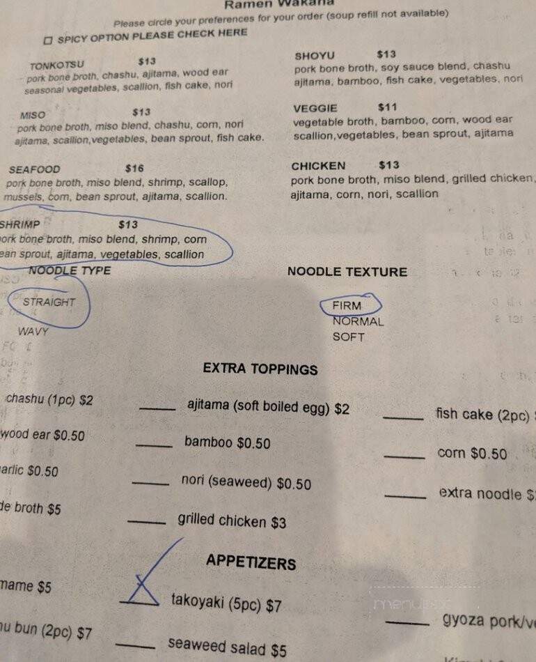Ramen Wakana - Egg Harbor Township, NJ menu_pic