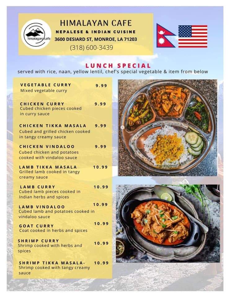 Himalayan Cafe - Monroe, LA menu_pic