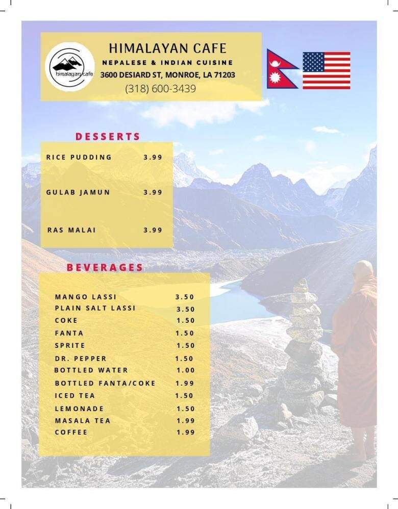 Himalayan Cafe - Monroe, LA menu_pic